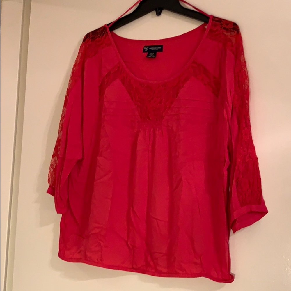 American Eagle Red Top with Lace Details
